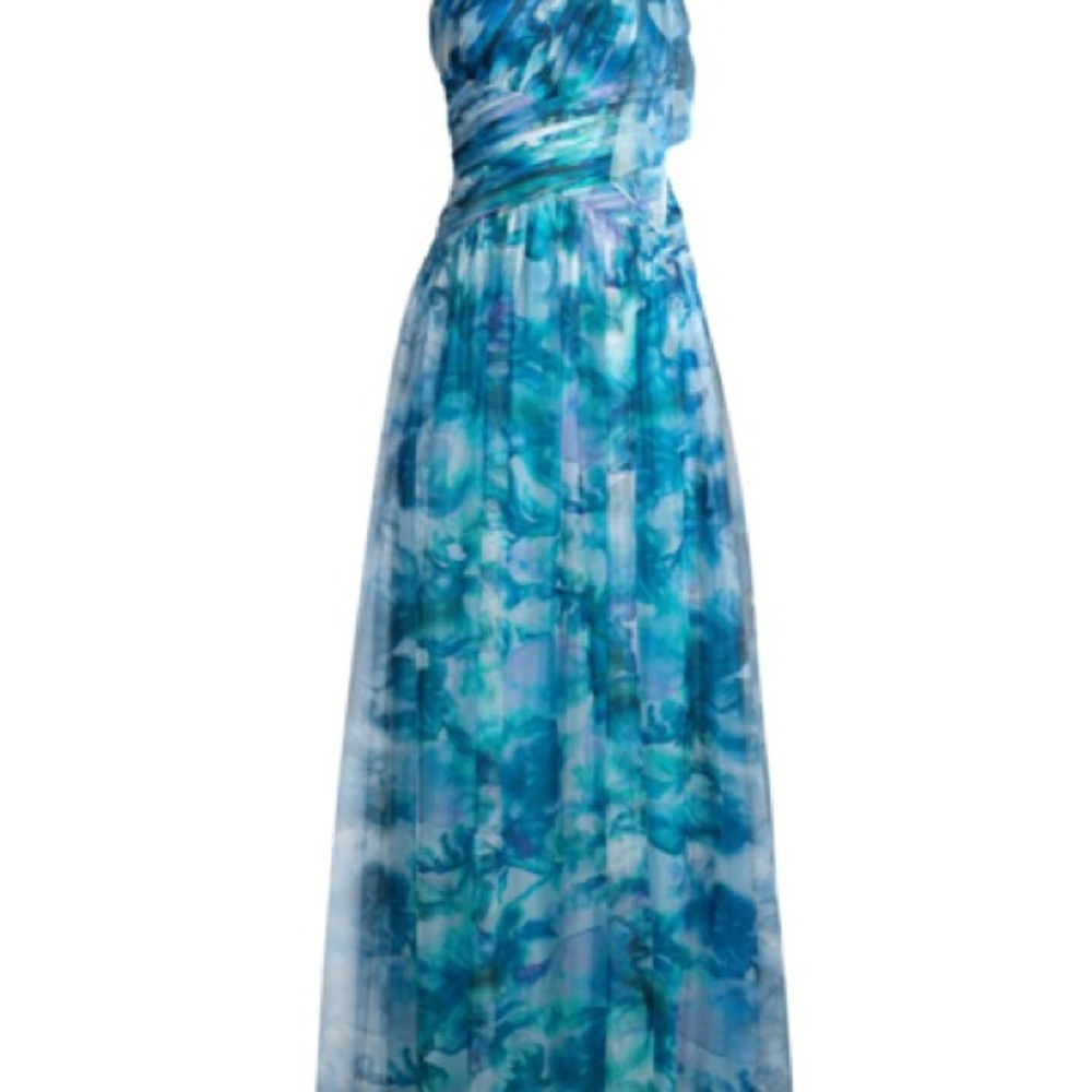 Saks Fifth Aidan Mattox Blue One-Shoulder Maxi Dress